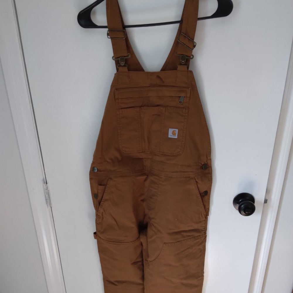 NWT Carhartt Overalls Womens Small Short S canvas bib loose rugged flex brown wo